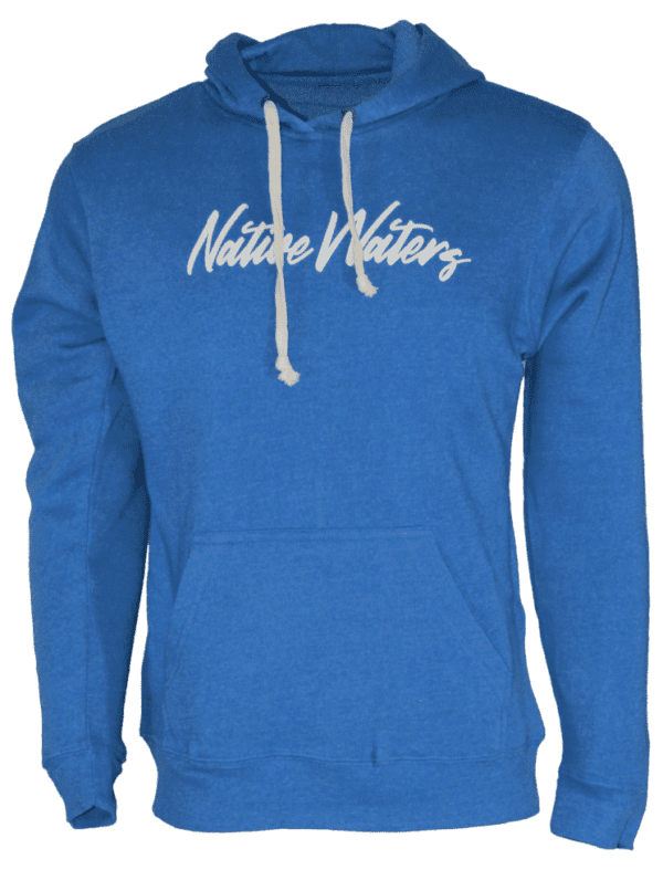 A blue hoodie with the word native writing on it.