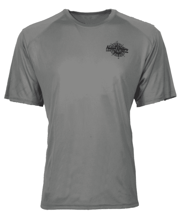 An Original Compass Short Sleeve Performance - Grey t-shirt with a black logo on it.