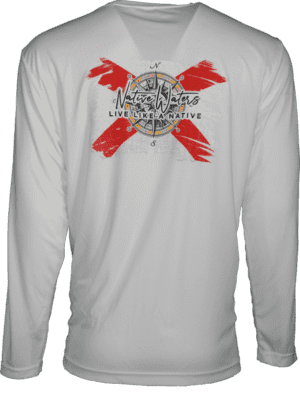 The Florida Flag With Compass Long Sleeve Performance – White on a white long sleeve t - shirt.